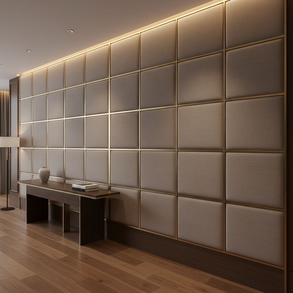 Smooth Solid Texture Mushroom Taupe Upholstered Wall Panel | Architectural Fabrics