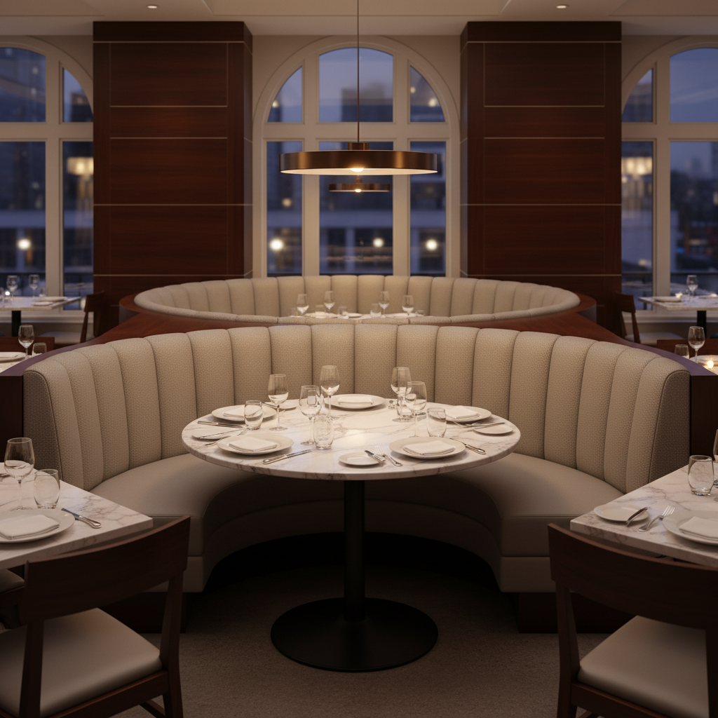 Algiers - Limestone Performance Vinyl Upholstered Banquette | Architectural Fabrics
