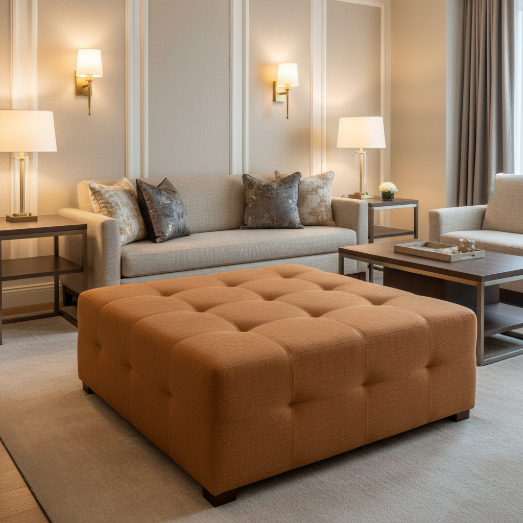 Linen Island - Persimmon Upholstered Ottoman | Architectural Fabrics