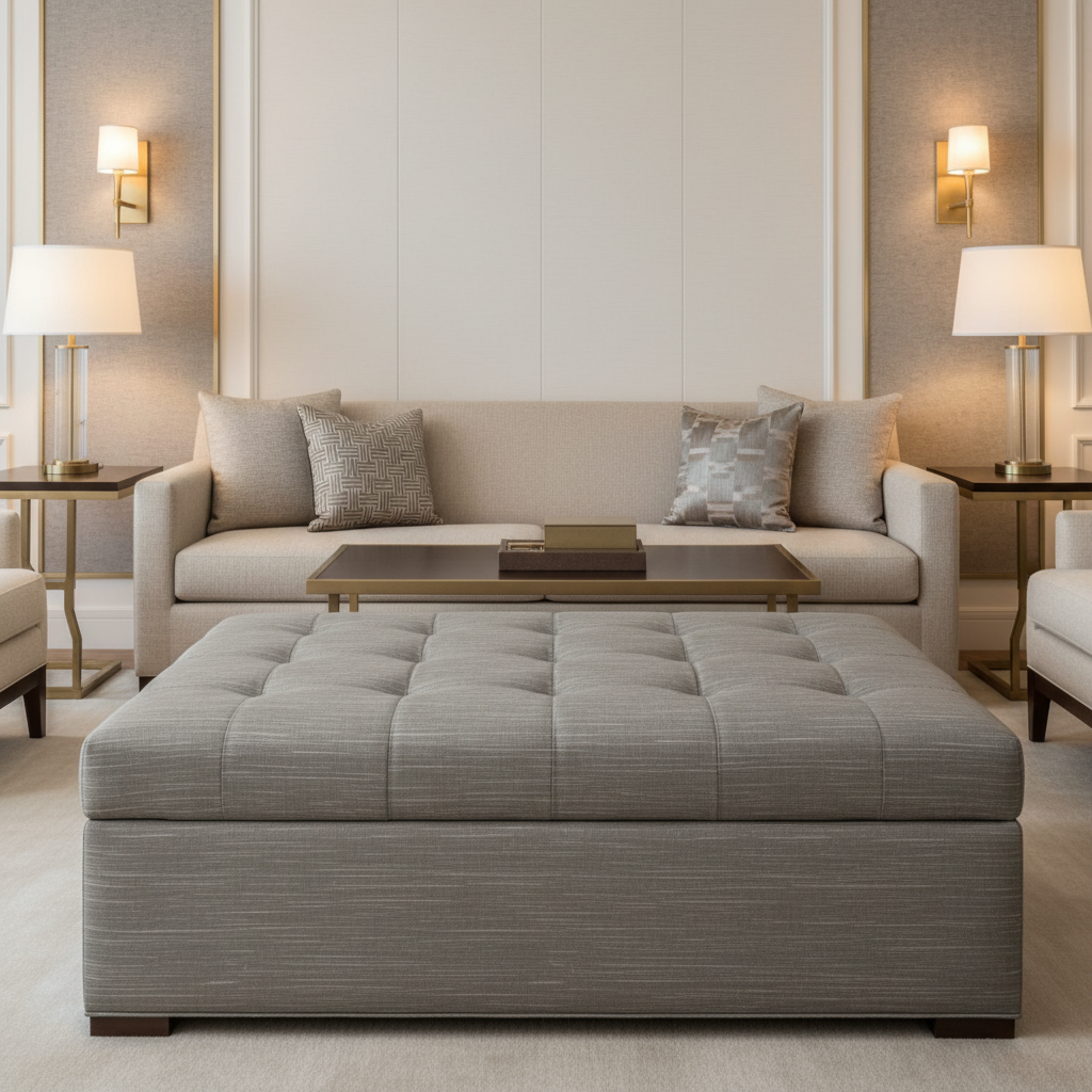 Tradewind Trace - Gull Upholstered Ottoman | Architectural Fabrics