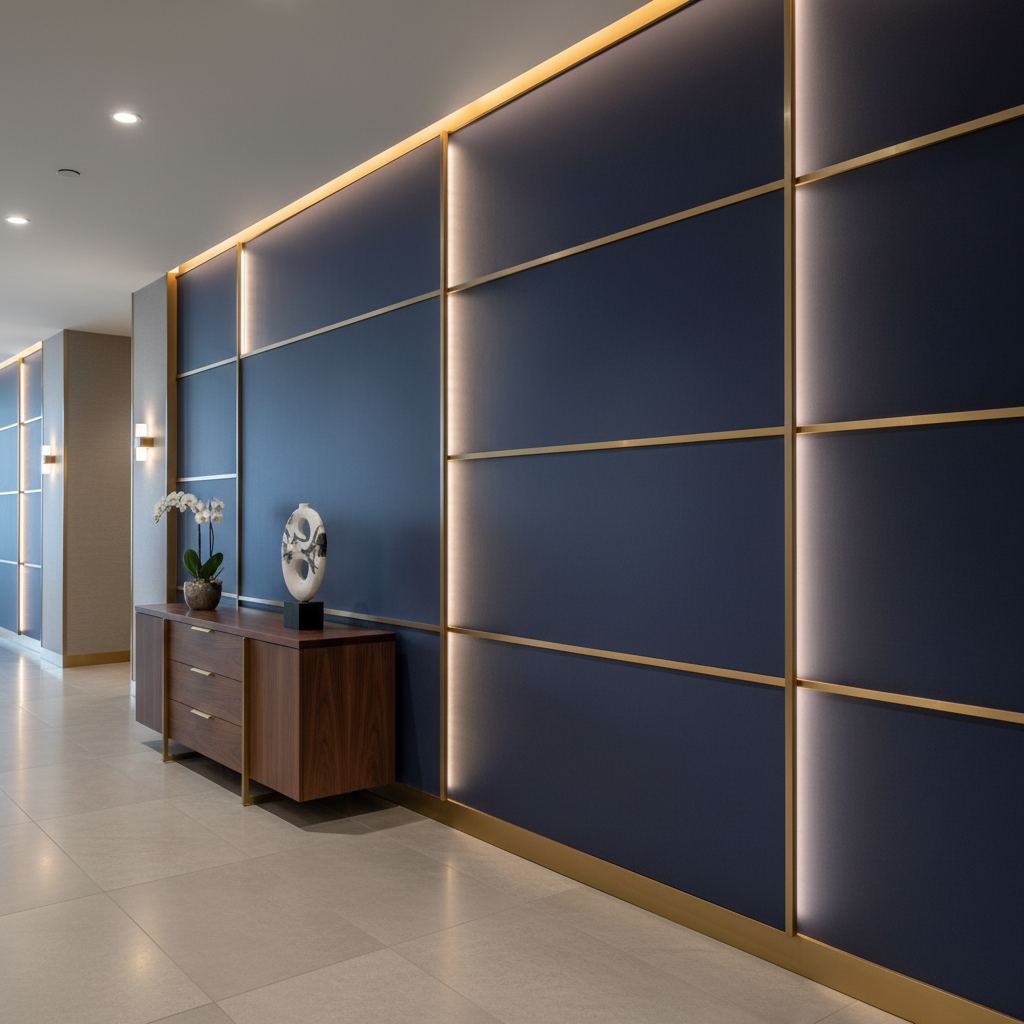 Smooth Matte Texture Deep Indigo Upholstered Wall Panel | Architectural Fabrics