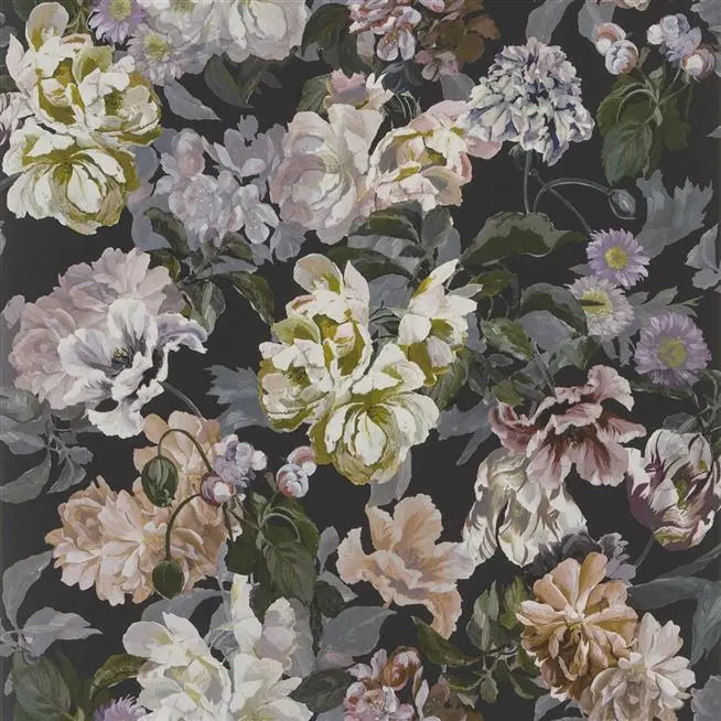 Delft Flower 01 Black Wallpaper | Designer's Guild Europe