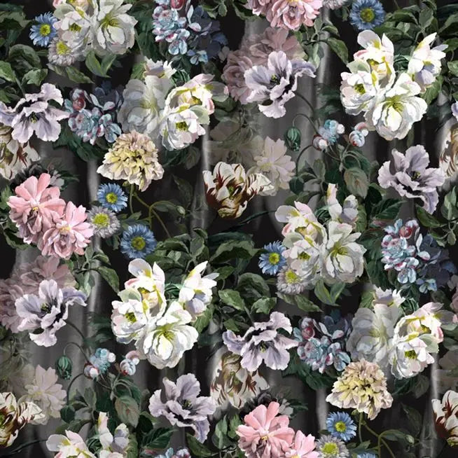 Delft Flower Grande Panel 1 Black Wallpaper | Designer's Guild Europe