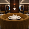 Channel Chevron Pattern Golden Bronze Upholstered Banquette | Architectural Fabrics