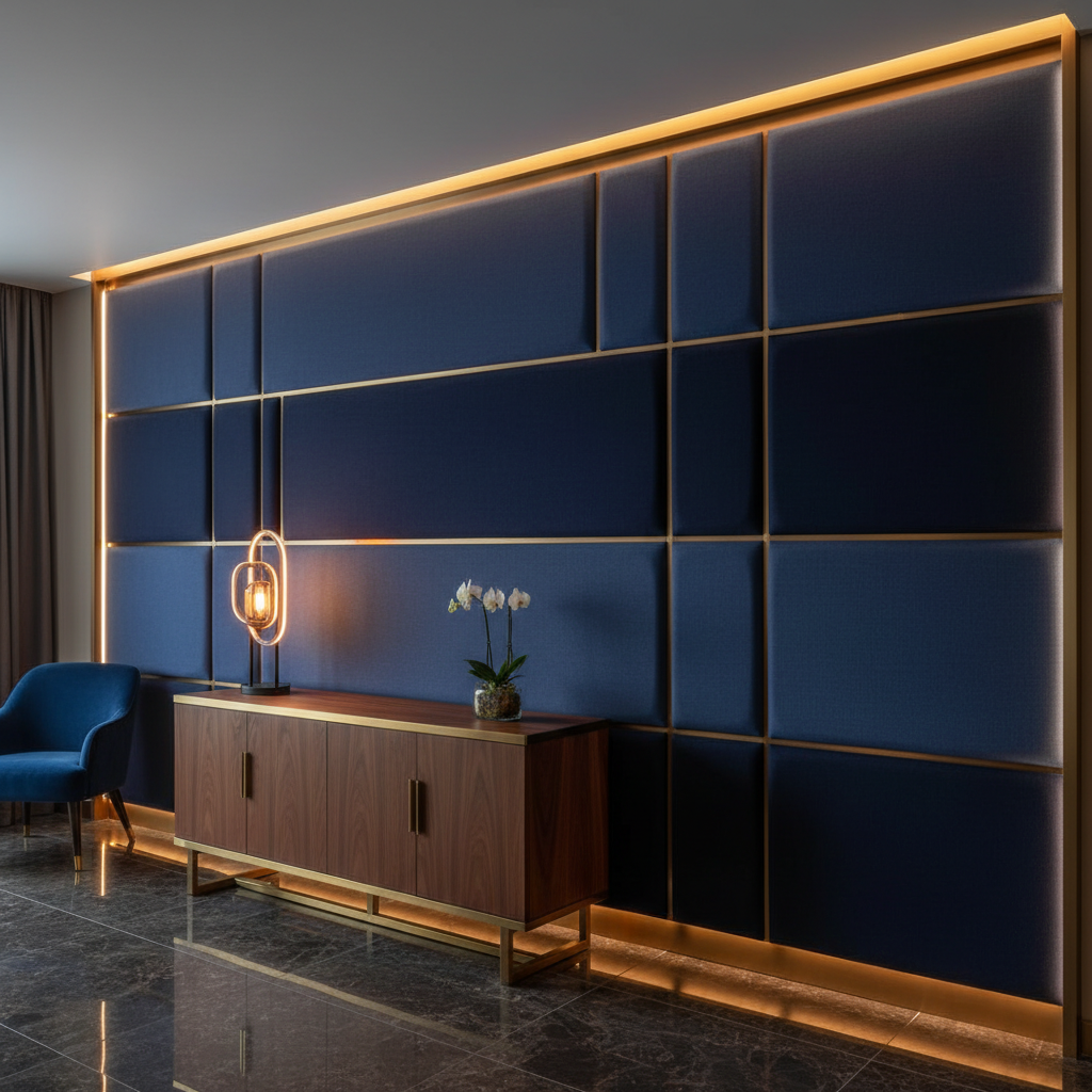 Pearisburg Navy Contemporary navy & midnight blue Upholstered Wall Panel | Architectural Fabrics