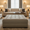 Linen Weave Texture Misty Taupe Upholstered Ottoman | Architectural Fabrics