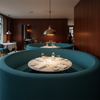 Subtle Textured Solid Deep Teal Upholstered Banquette | Architectural Fabrics