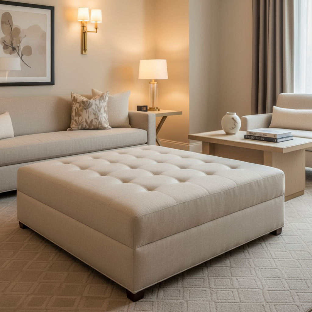 Nassau - Ecru Upholstered Ottoman | Architectural Fabrics