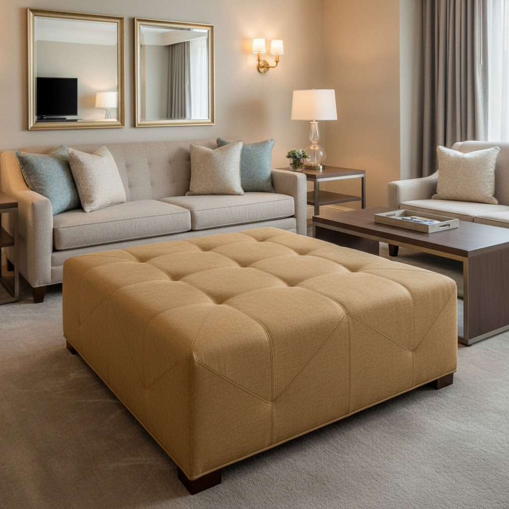 Fine Pebble Grain Golden Tan Upholstered Ottoman | Architectural Fabrics