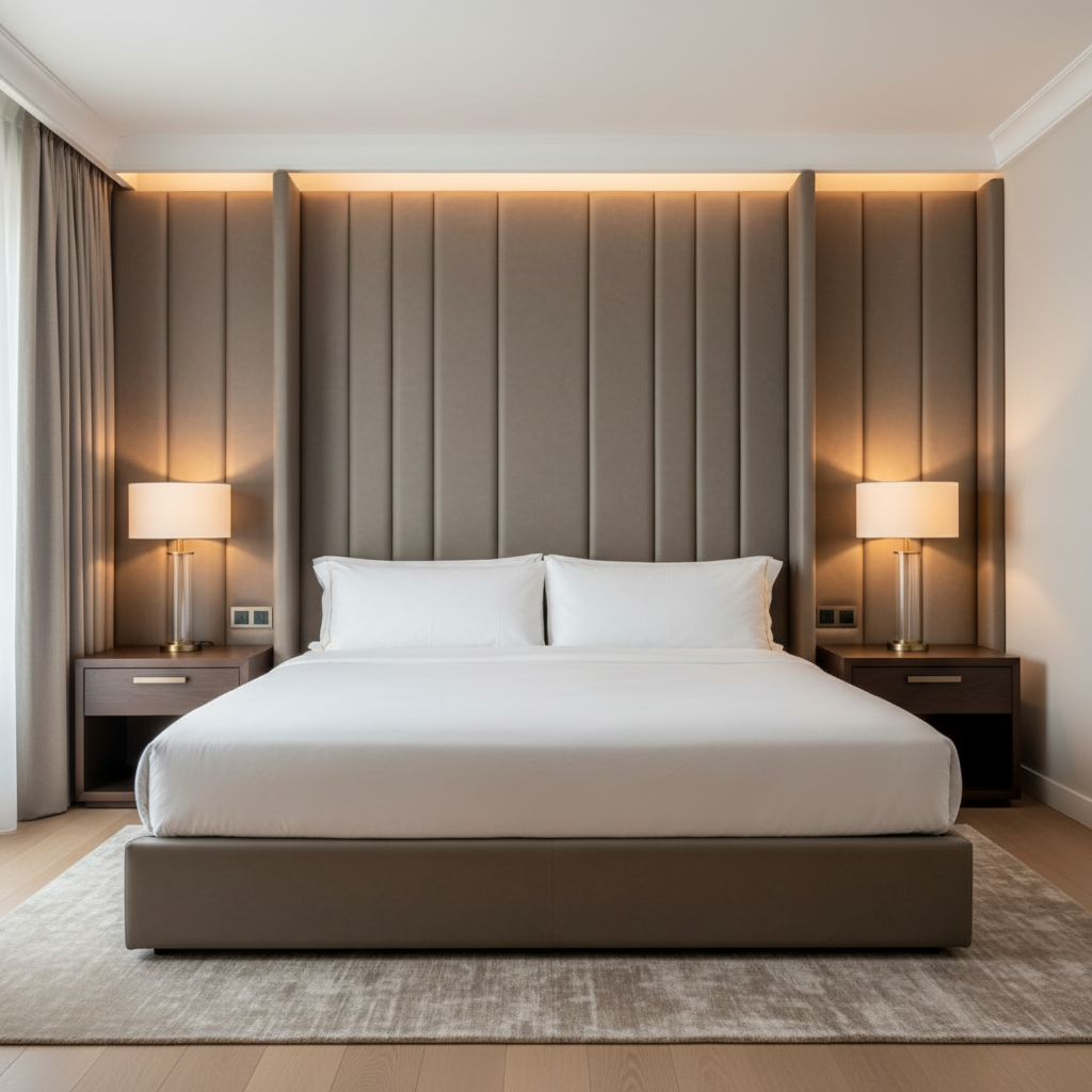 Smooth Pebble Grain Soft Taupe Upholstered Headboard | Architectural Fabrics