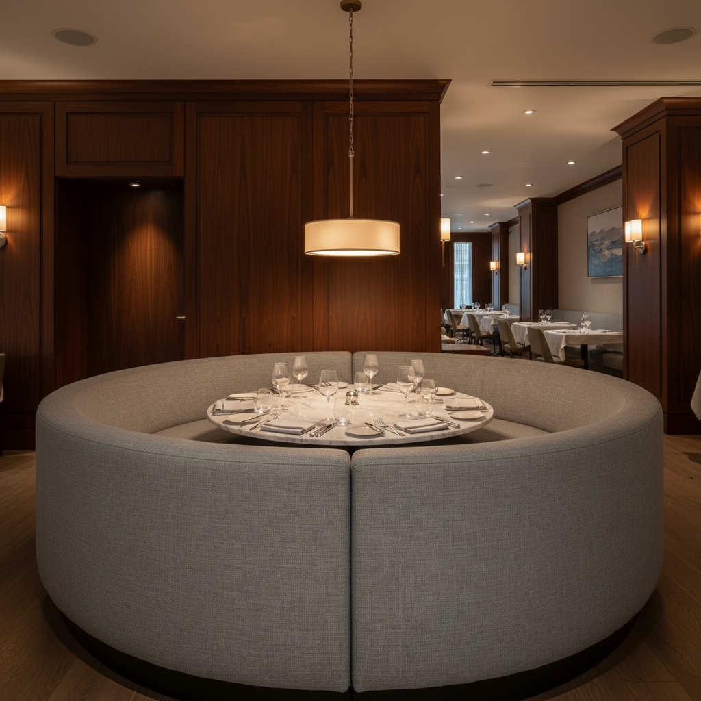 Subtle Textured Solid Misty Gray Upholstered Banquette | Architectural Fabrics