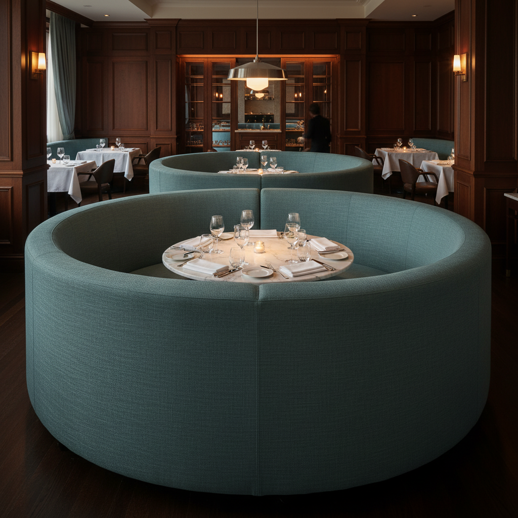 Woven Linen Texture Dusty Teal Upholstered Banquette | Architectural Fabrics