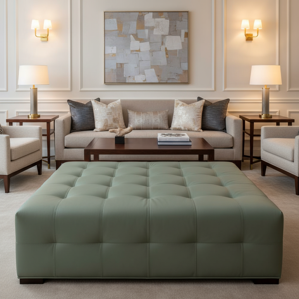 Necker Island - Pesto Upholstered Ottoman | Architectural Fabrics