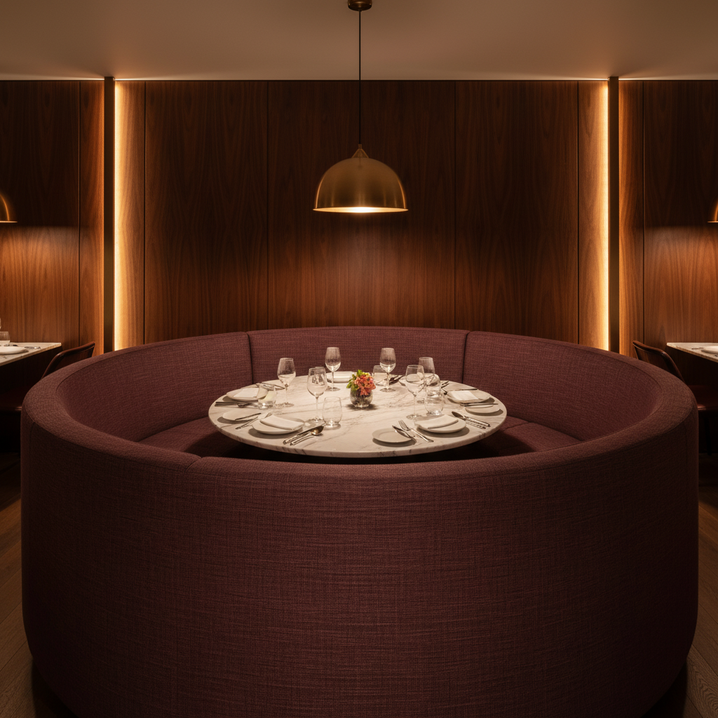 Fine Woven Texture Deep Burgundy Upholstered Banquette | Architectural Fabrics