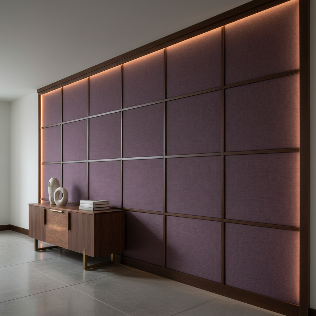 Subtle Woven Texture Deep Plum Upholstered Wall Panel | Architectural Fabrics