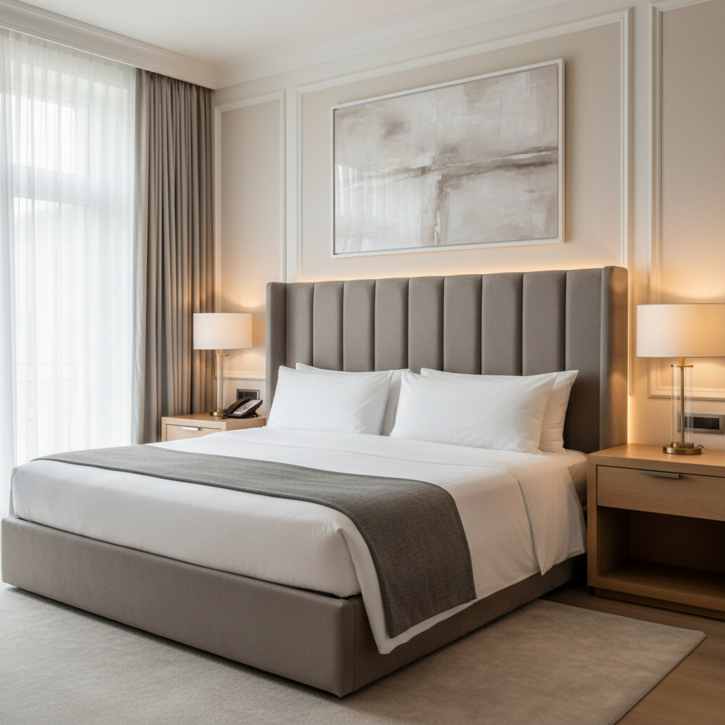 Subtle Textured Solid Misty Gray Upholstered Headboard | Architectural Fabrics
