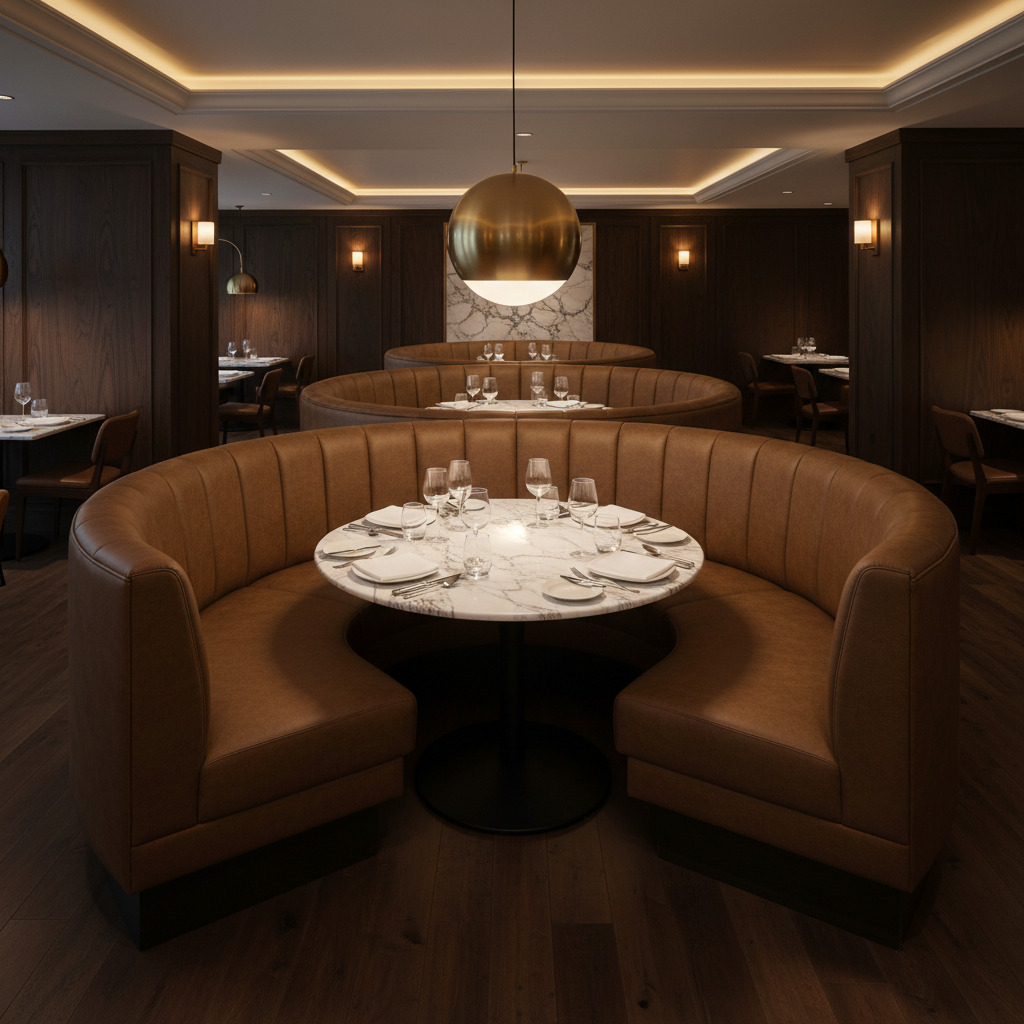 Smooth Pebble Grain Rich Umber Upholstered Banquette | Architectural Fabrics