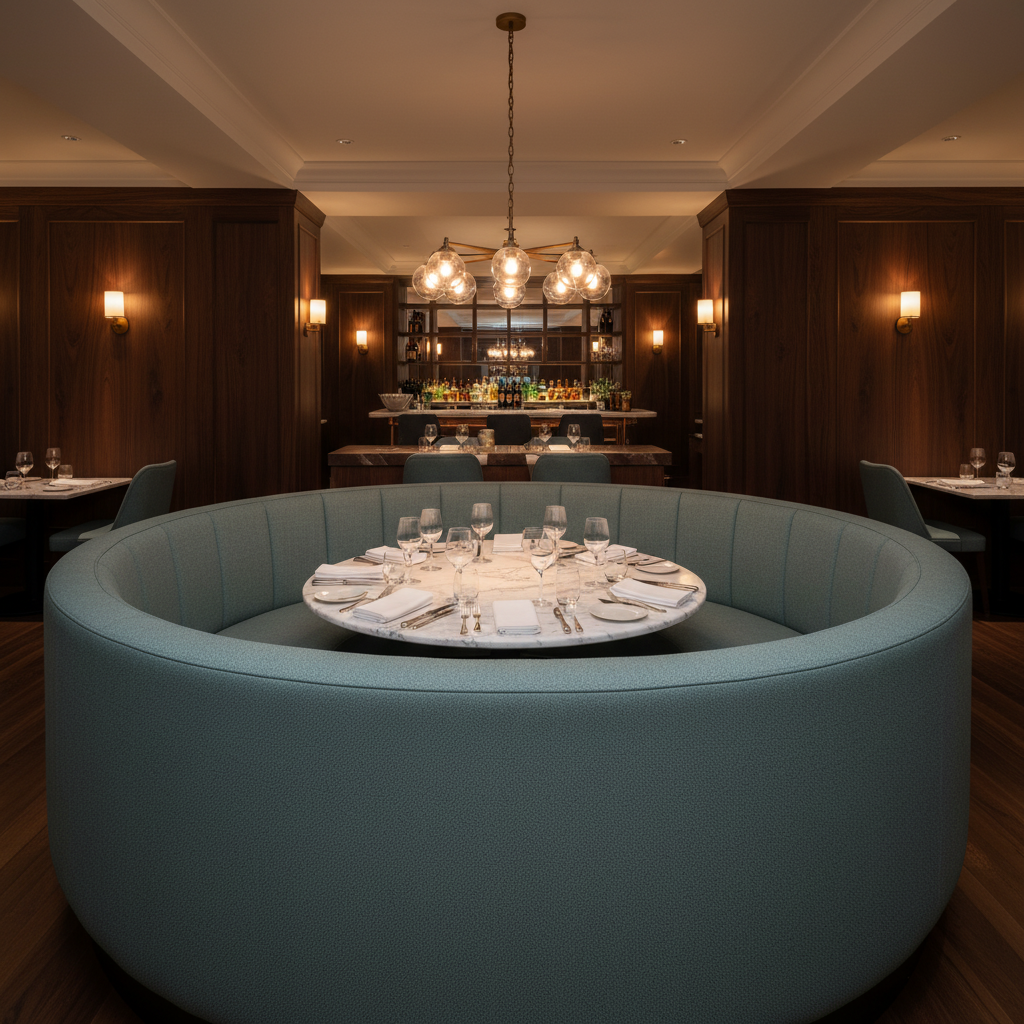 Fine Pebble Grain Dusty Teal Upholstered Banquette | Architectural Fabrics