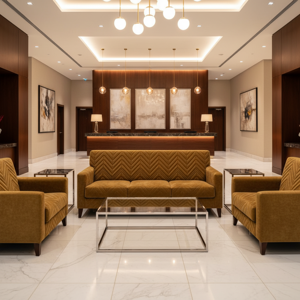 Channel Chevron Pattern Golden Bronze Upholstered Sofa | Architectural Fabrics