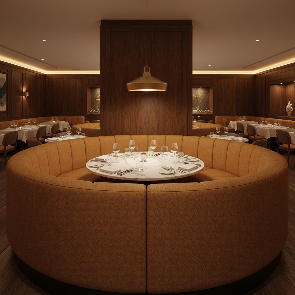 Smooth Pebble Grain Warm Cognac Upholstered Banquette | Architectural Fabrics