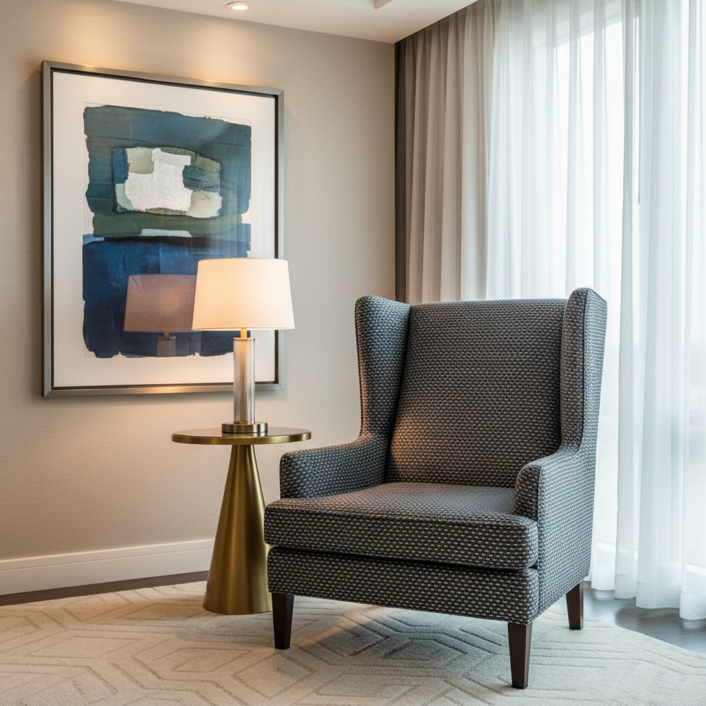 Tiny Geometric Weave Charcoal Grey Upholstered Chair | Architectural Fabrics