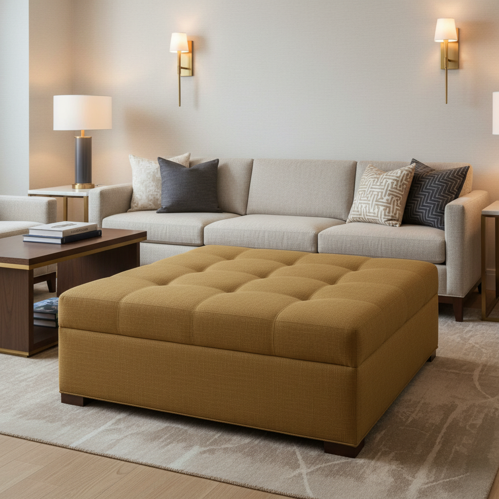 Subtle Woven Texture Golden Bronze Upholstered Ottoman | Architectural Fabrics