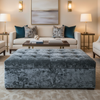 Crushed Velvet Texture Slate Blue Upholstered Ottoman | Architectural Fabrics