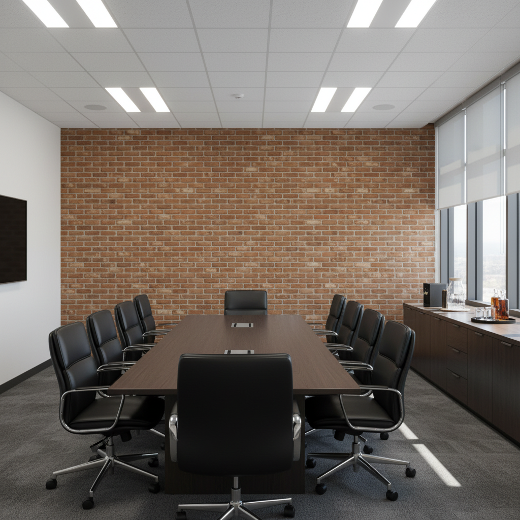 Vomera Faux Red Brick | Hollywood Wallcoverings - Conference Room commercial room setting