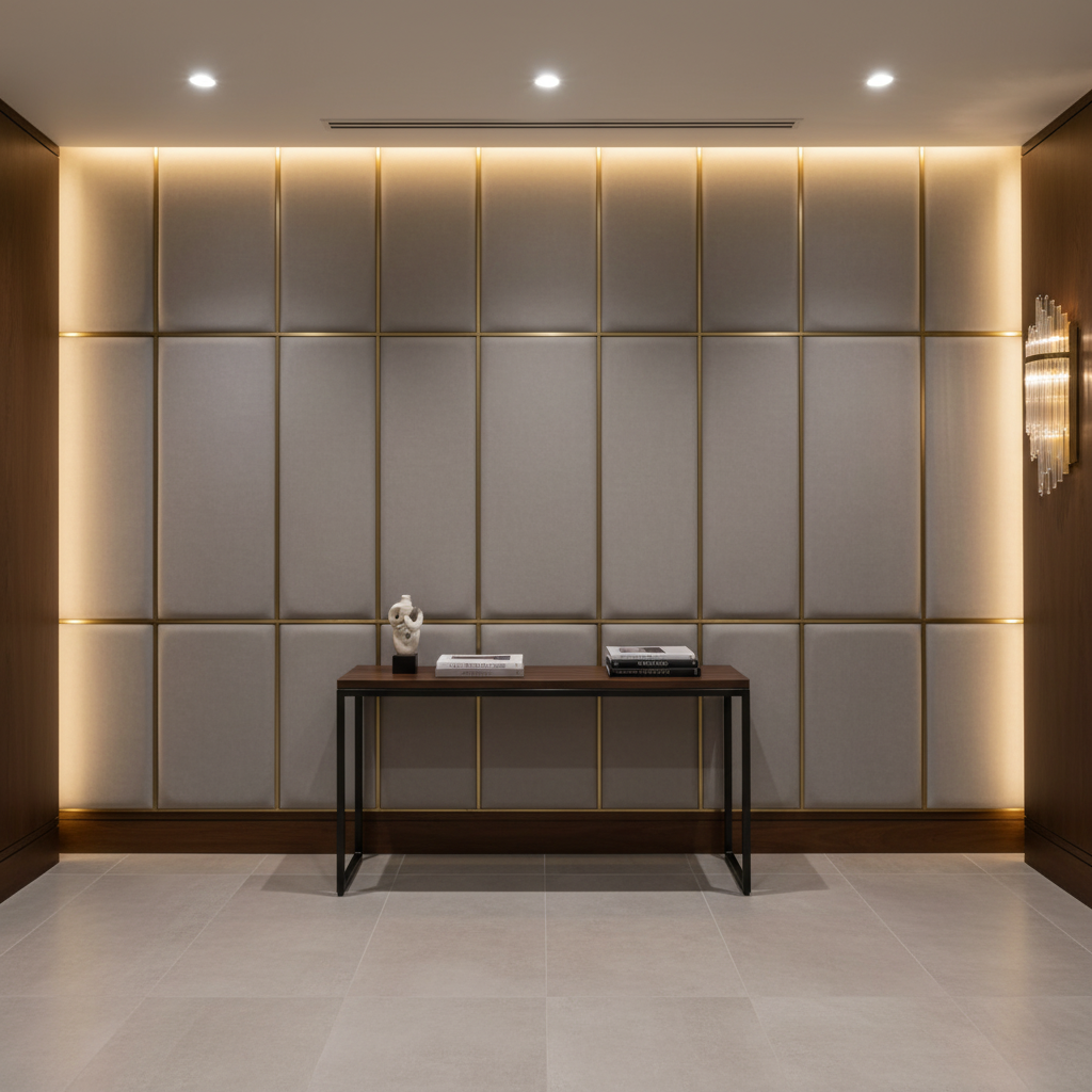 Smooth Faux Leather Soft Grey Upholstered Wall Panel | Architectural Fabrics