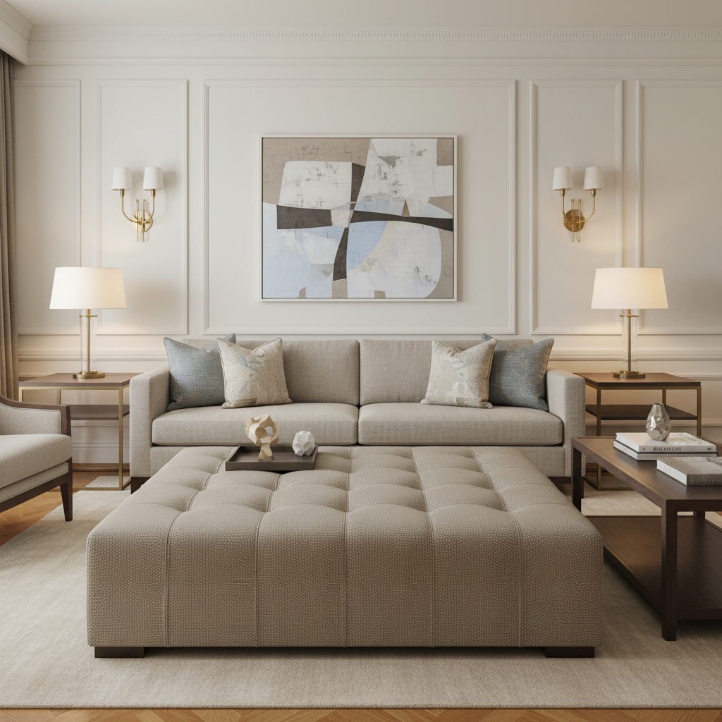 Snake Cay - Putty Upholstered Ottoman | Architectural Fabrics