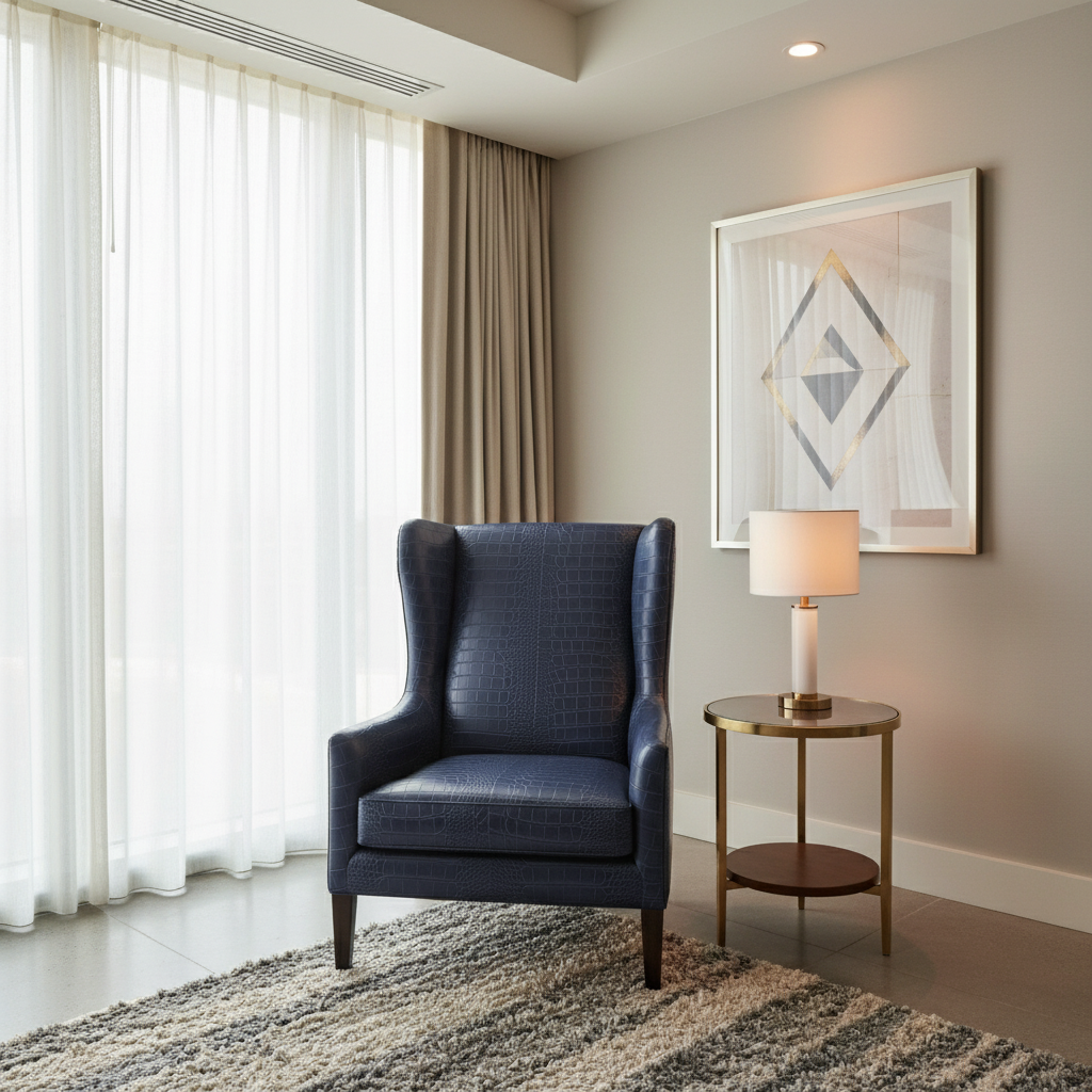 Embossed Reptile Scale Deep Indigo Upholstered Chair | Architectural Fabrics