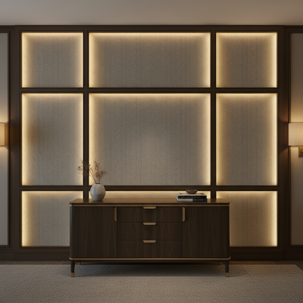Acoustic - Greige Chevron Performance Vinyl Upholstered Wall Panel | Architectural Fabrics