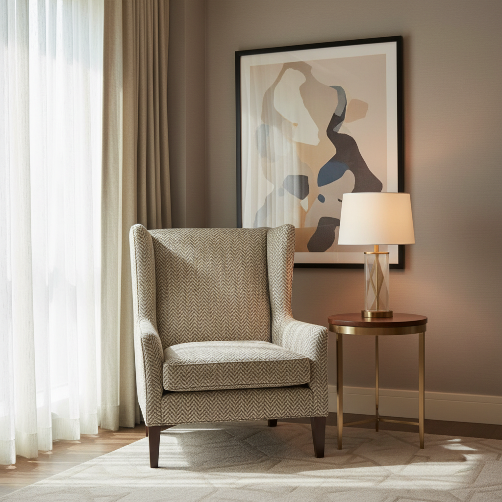 Woven Chevron Texture Neutral Taupe Upholstered Chair | Architectural Fabrics