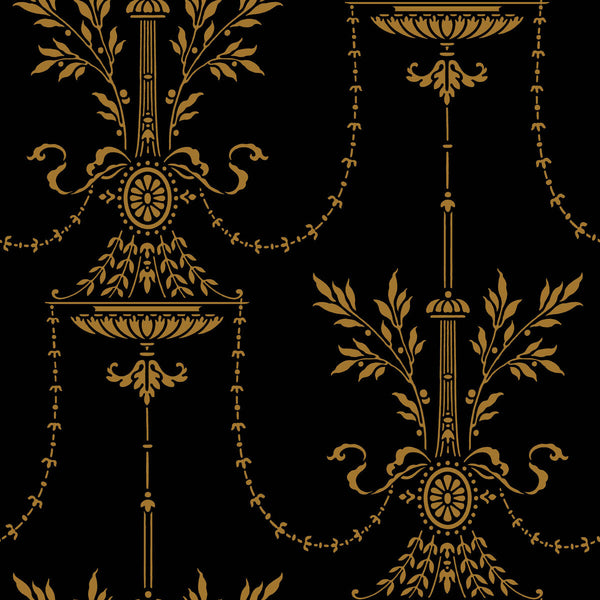 Dorset - Noir Black By Cole & Son |  | Damask Wallcovering Print
