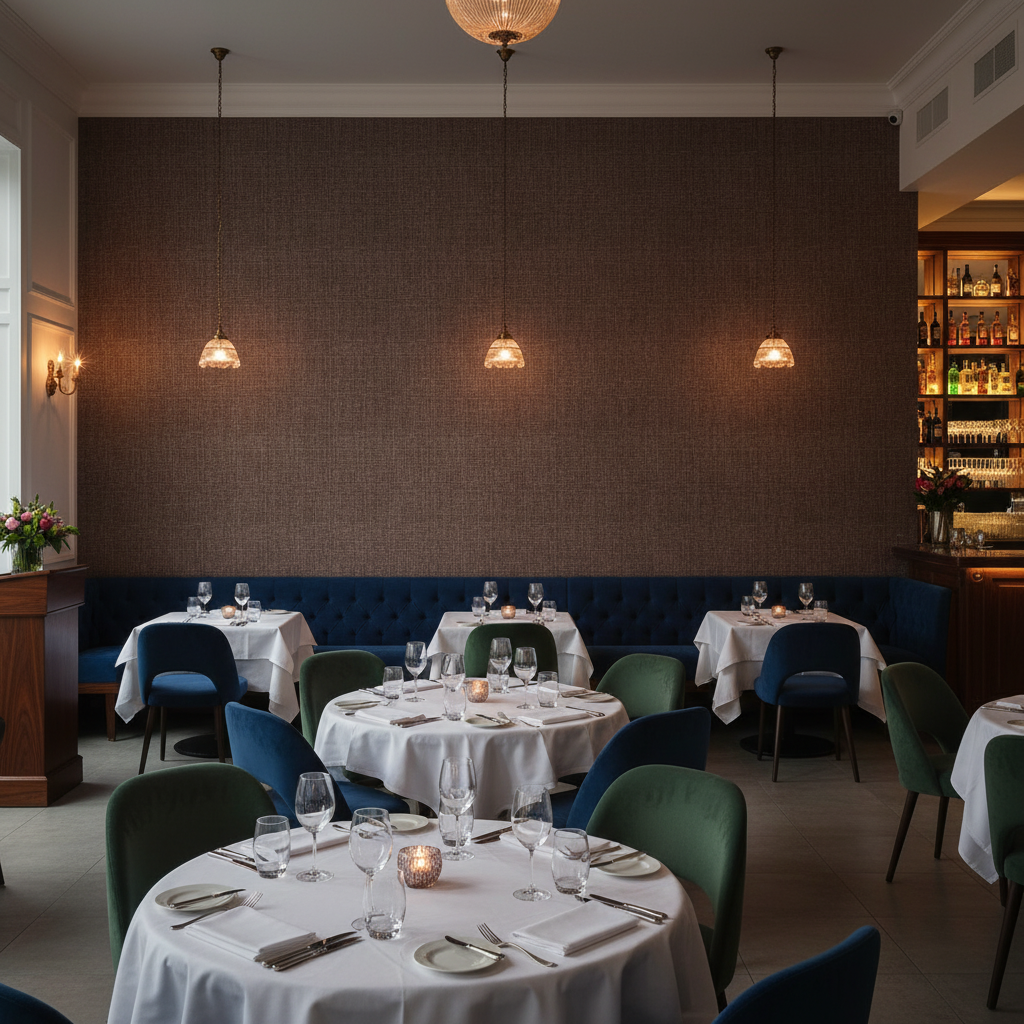 Barnard Type II Vinyl | Hollywood Wallcoverings - Restaurant Dining commercial room setting