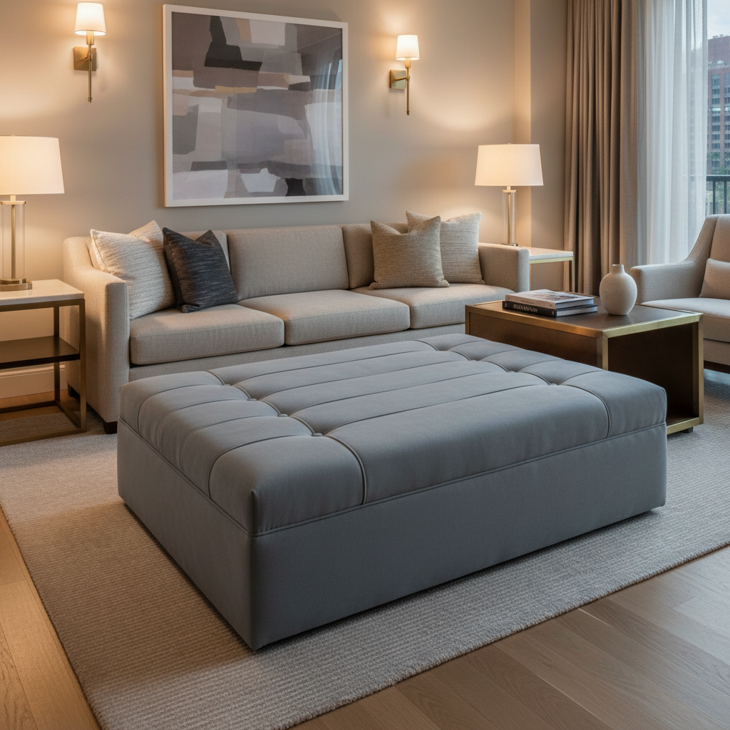 Ultrasuede  Ash Grey Upholstered Ottoman | Ultrasuede Upholstery