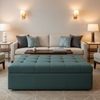 Woven Linen Texture Deep Teal Upholstered Ottoman | Architectural Fabrics