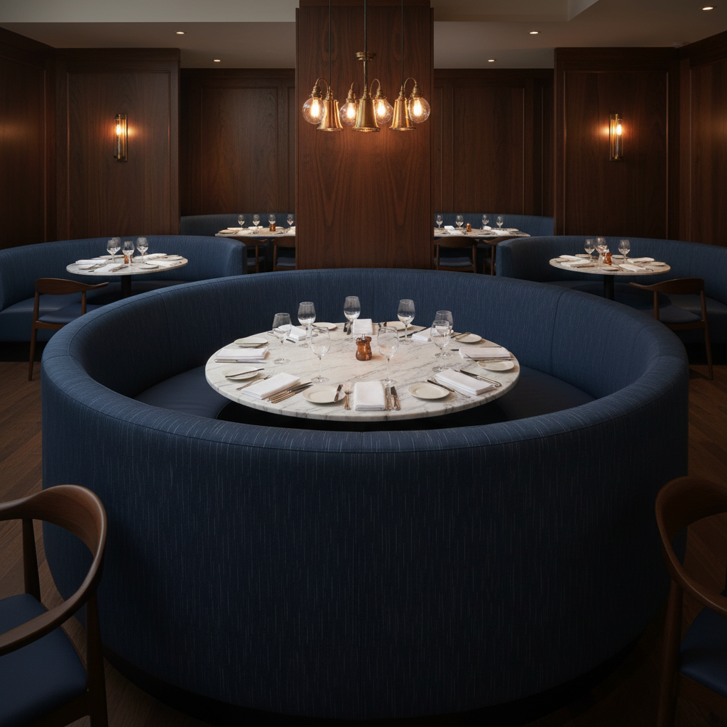 Stitchwork Bay - Indigo Upholstered Banquette | Architectural Fabrics