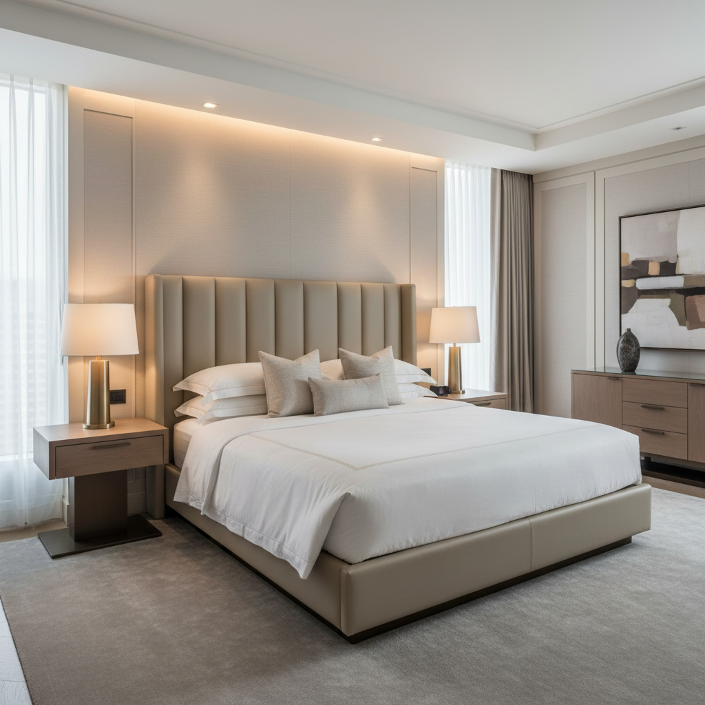 Smooth Pebble Grain Muted Taupe Upholstered Headboard | Architectural Fabrics