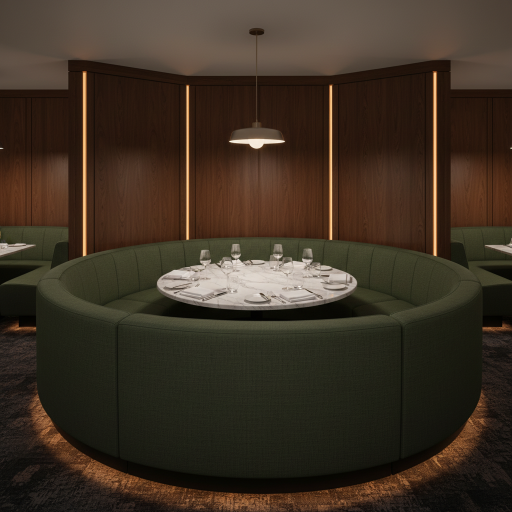 Subtle Velvet Texture Deep Forest Upholstered Banquette | Architectural Fabrics