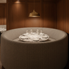 Woven Chevron Texture Slate Beige Upholstered Banquette | Architectural Fabrics