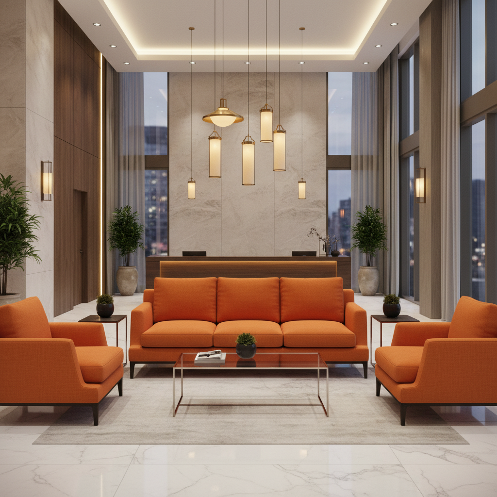 Soper Hole - Orange Upholstered Sofa | Architectural Fabrics