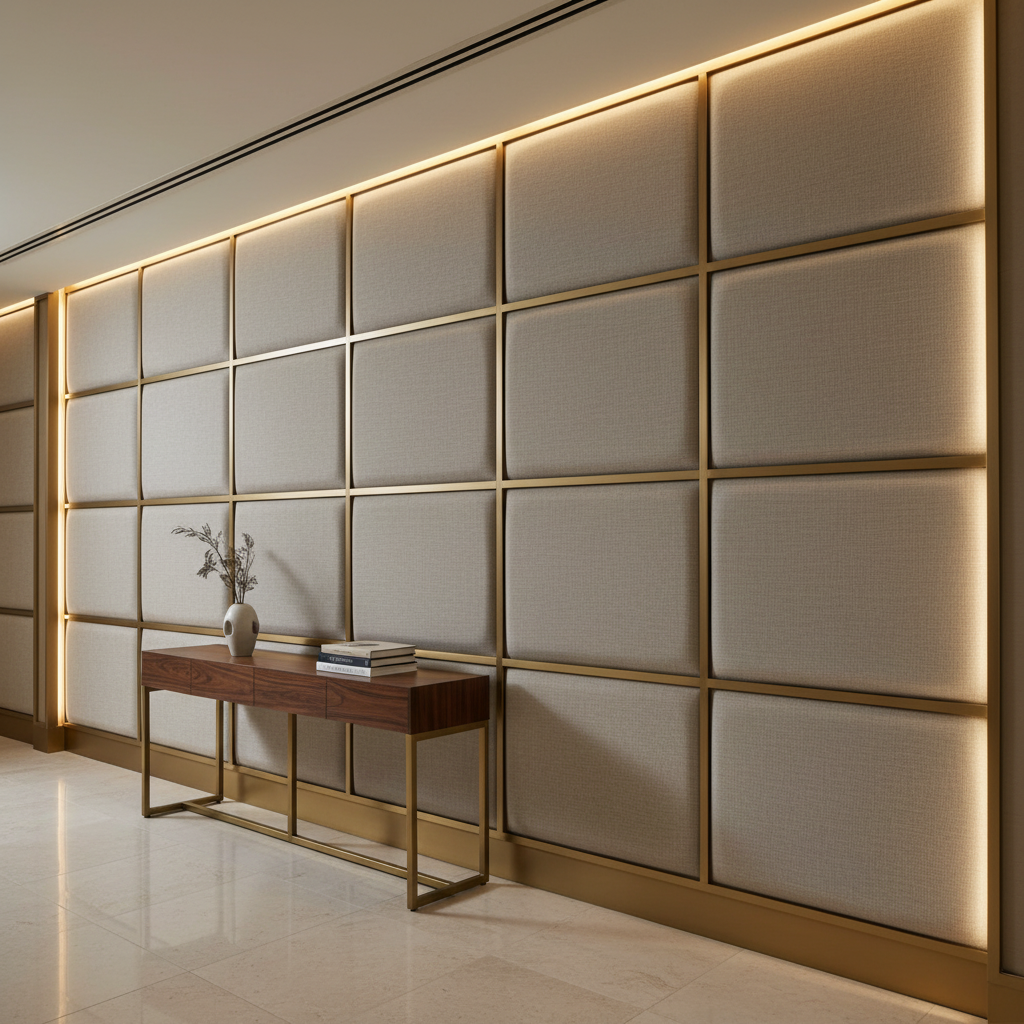 Aspect - Stone Linen Performance Polyurethane Upholstered Wall Panel | Architectural Fabrics