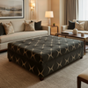 Geometric Diamond Velvet Onyx Sand Upholstered Ottoman | Architectural Fabrics