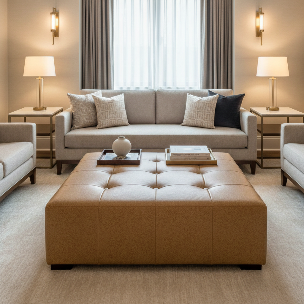 Algiers - Tawny Hide Performance Vinyl Upholstered Ottoman | Architectural Fabrics