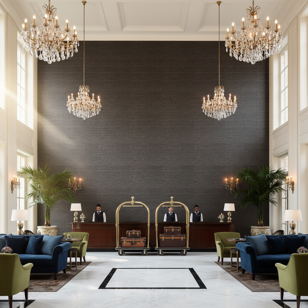 Barnard Type II Vinyl | Hollywood Wallcoverings - Hotel Lobby commercial room setting