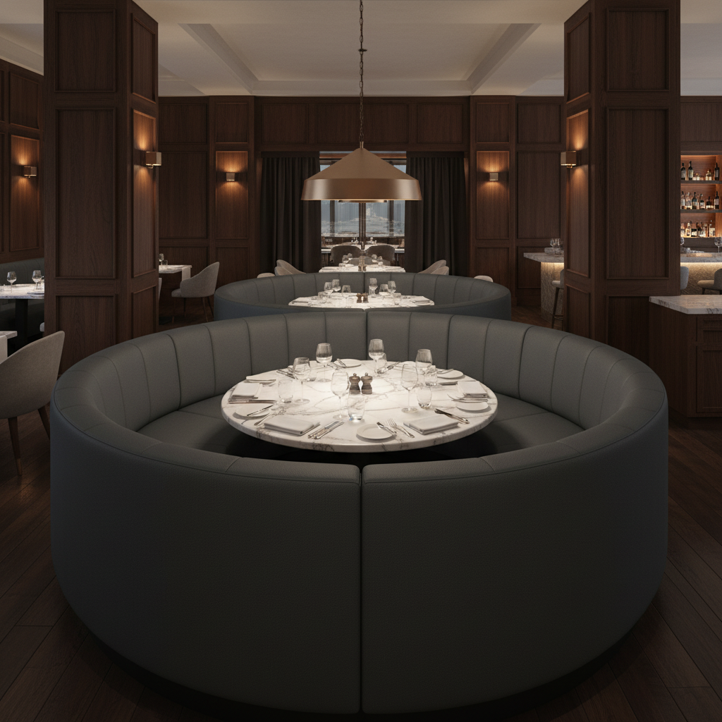 Smooth Pebble Grain Deep Charcoal Upholstered Banquette | Architectural Fabrics