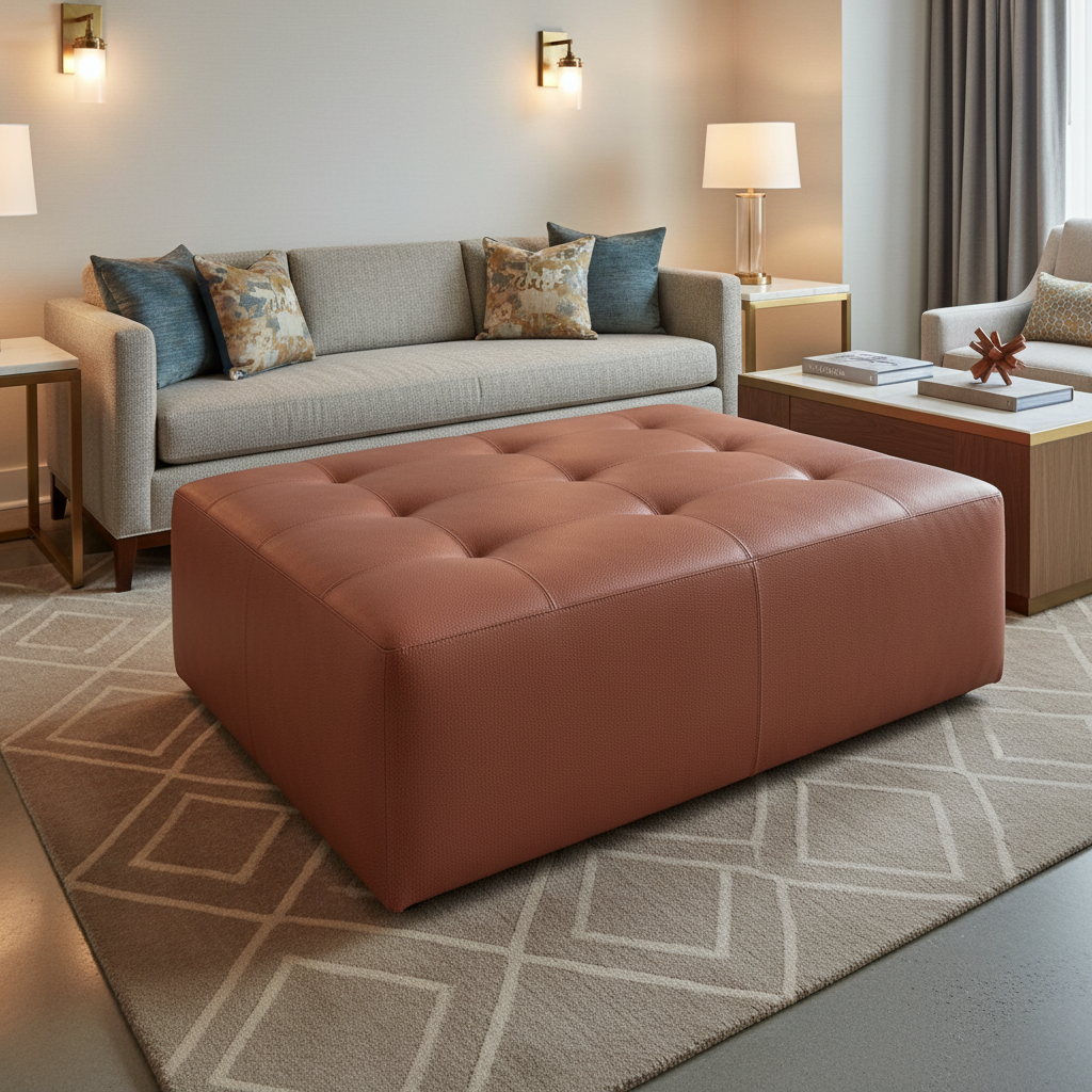 Algiers - Russet Leather Performance Vinyl Upholstered Ottoman | Architectural Fabrics