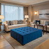 Ultrasuede  Cerulean  Blue Upholstered Ottoman | Ultrasuede Upholstery