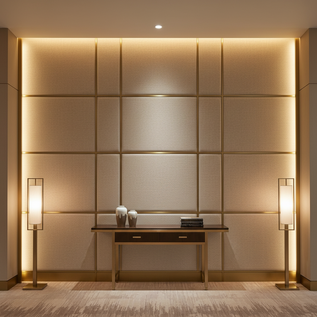 Tropical Trellis - Champagne Upholstered Wall Panel | Architectural Fabrics